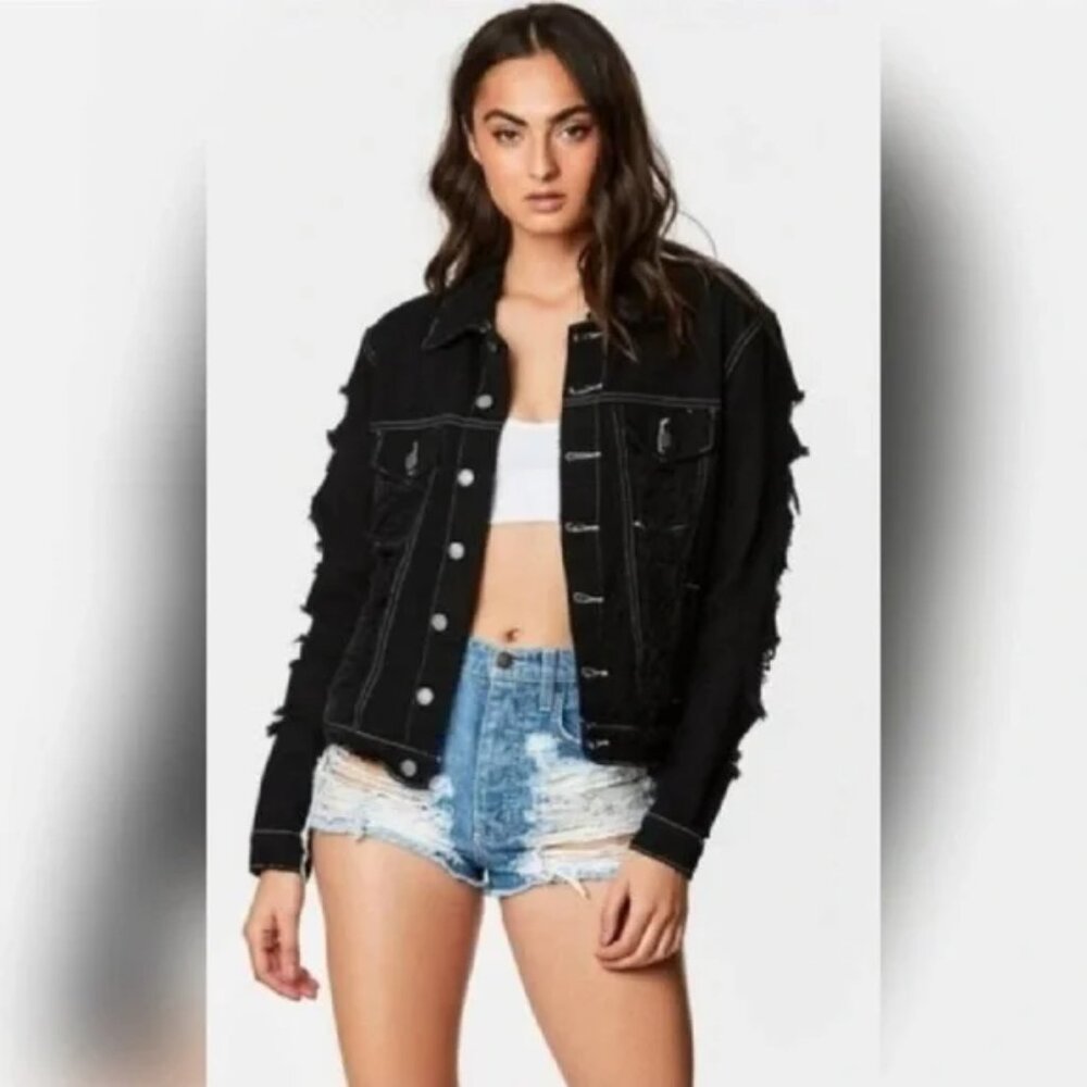 New LF CARMAR Distressed Jean Jacket Size M
